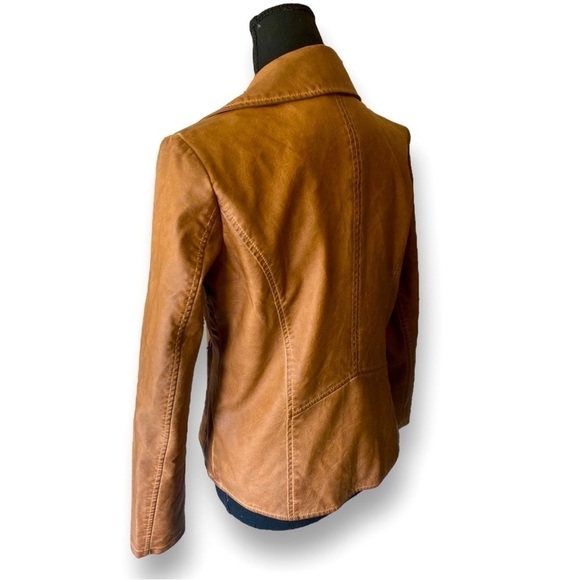 BAGATELLE Faux Leather Cropped Moto Jacket Size Small Caramel Brown X-Co… - Picture 2 of 9